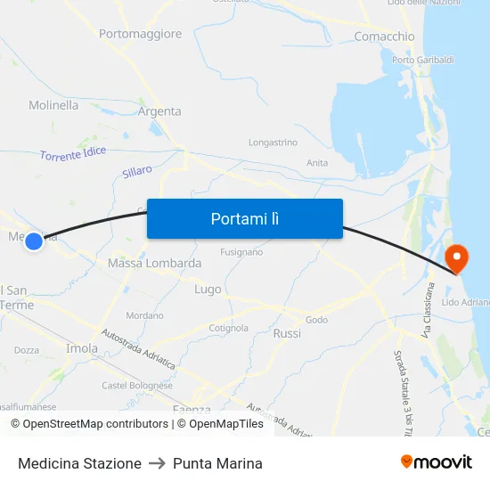 Medicina Stazione to Punta Marina map