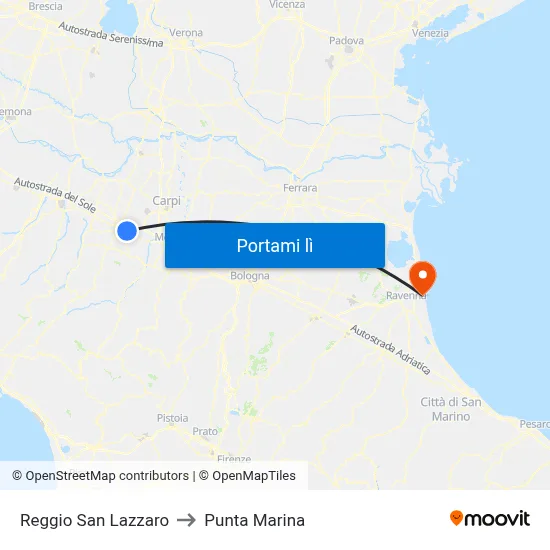 Reggio San Lazzaro to Punta Marina map