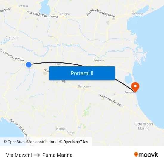 Via Mazzini to Punta Marina map