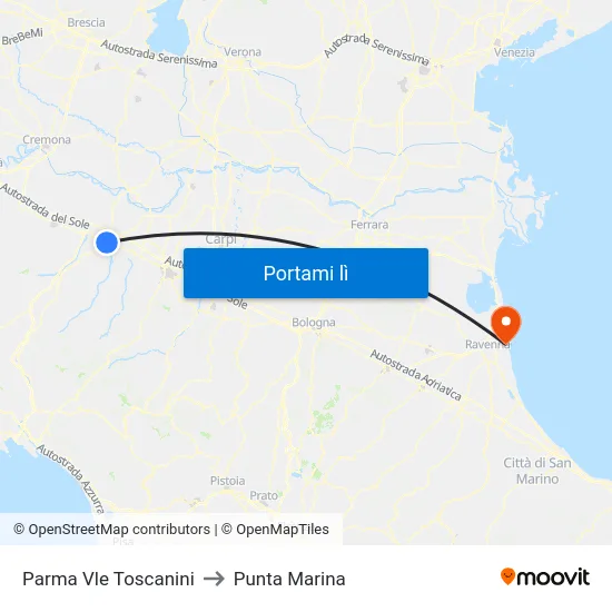 Parma Vle Toscanini to Punta Marina map