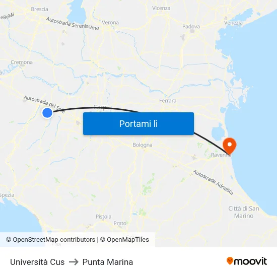 Università Cus to Punta Marina map