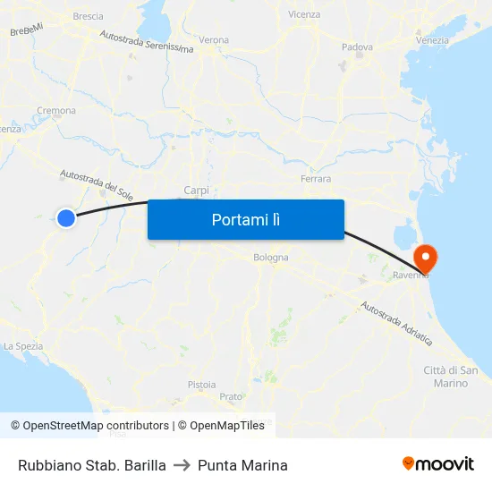Rubbiano Stab. Barilla to Punta Marina map