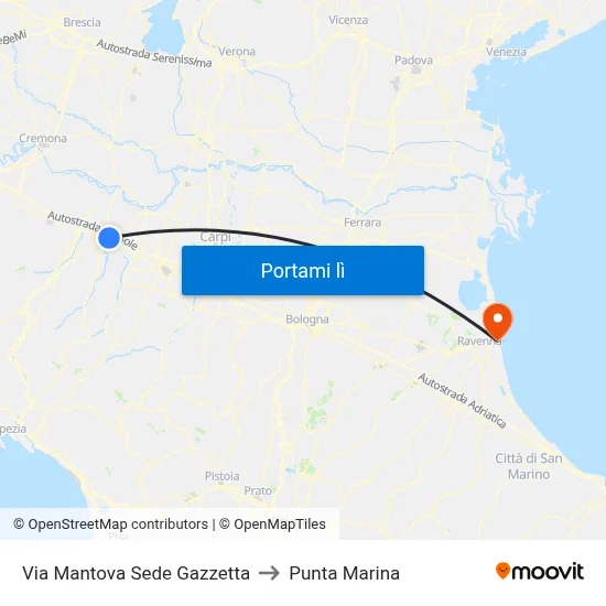 Via Mantova Sede Gazzetta to Punta Marina map