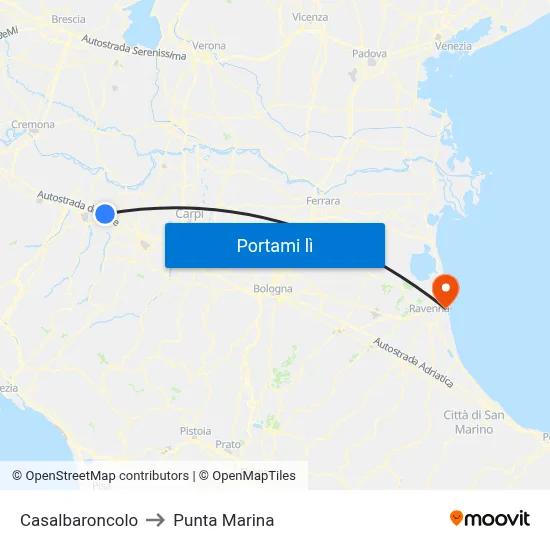 Casalbaroncolo to Punta Marina map