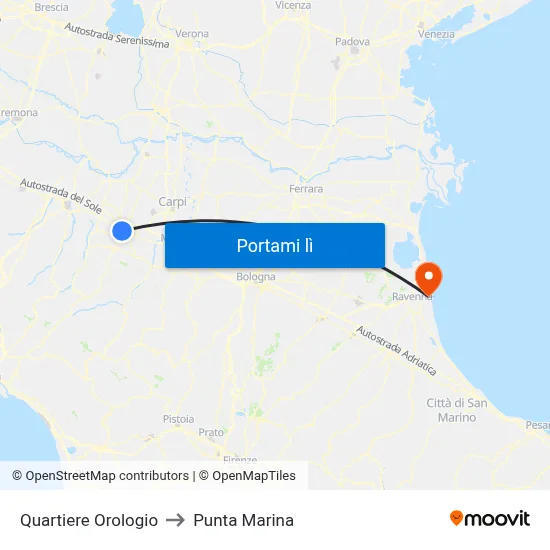 Quartiere Orologio to Punta Marina map