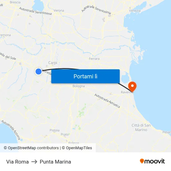 Via Roma to Punta Marina map