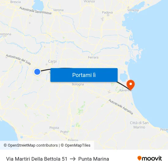 Via Martiri Della Bettola 51 to Punta Marina map