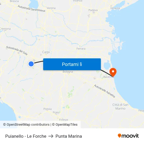 Puianello - Le Forche to Punta Marina map