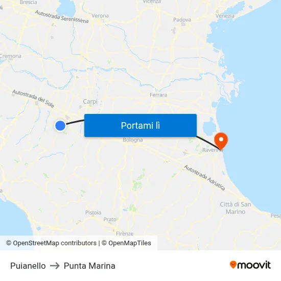 Puianello to Punta Marina map