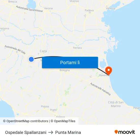 Ospedale Spallanzani to Punta Marina map