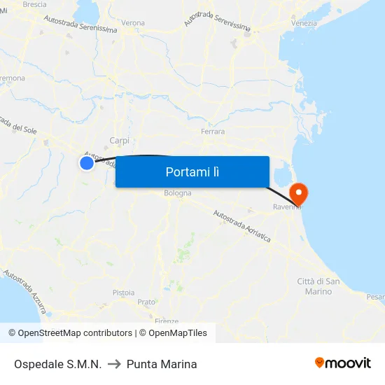 Ospedale S.M.N. to Punta Marina map