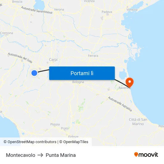 Montecavolo to Punta Marina map