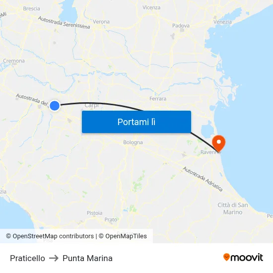 Praticello to Punta Marina map