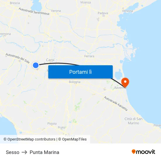Sesso to Punta Marina map