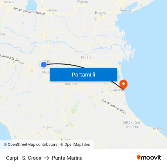 Carpi - S. Croce to Punta Marina map