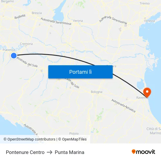 Pontenure Centro to Punta Marina map