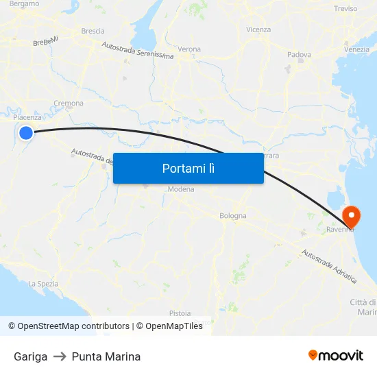Gariga to Punta Marina map