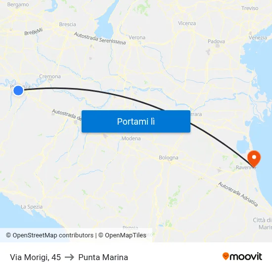 Via Morigi, 45 to Punta Marina map