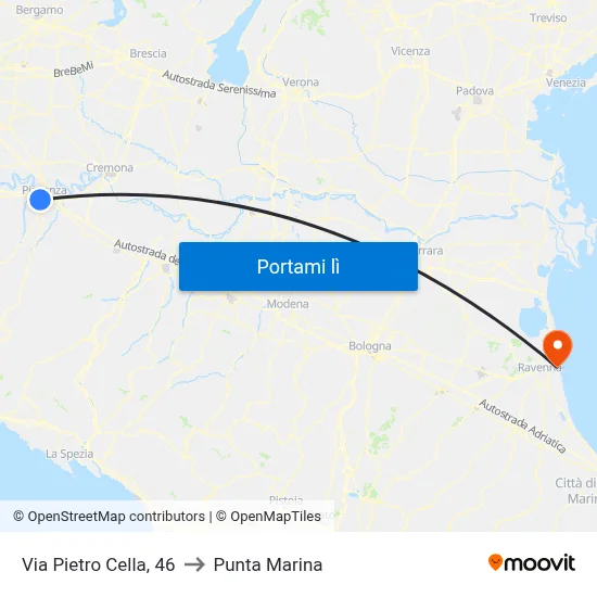 Via Pietro Cella, 46 to Punta Marina map