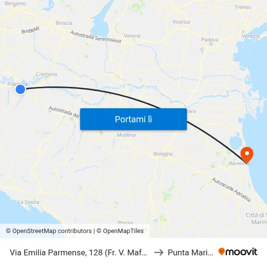 Via Emilia Parmense, 128 (Fr. V. Mafalda to Punta Marina map