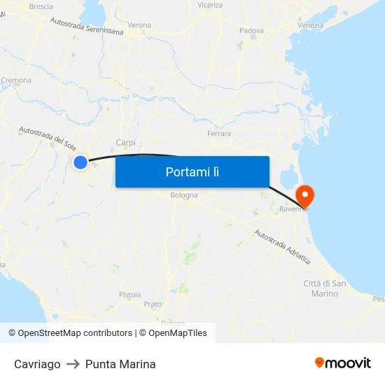 Cavriago to Punta Marina map