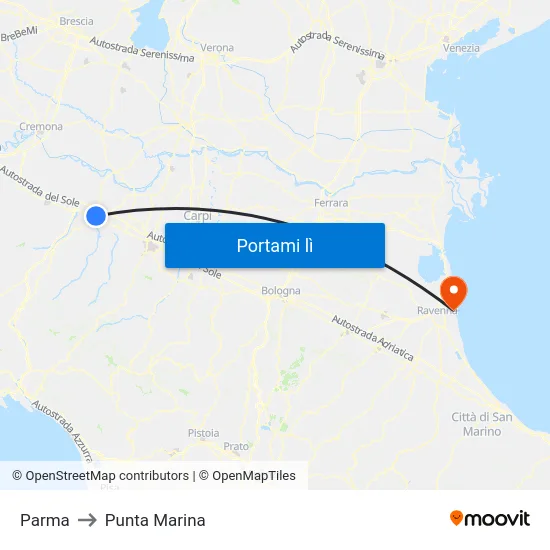 Parma to Punta Marina map