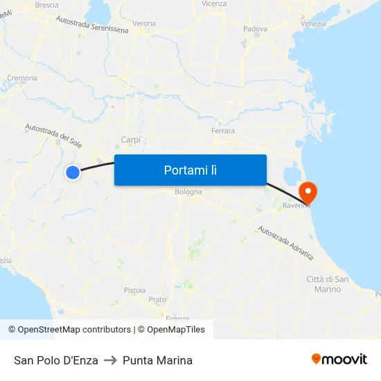San Polo D'Enza to Punta Marina map