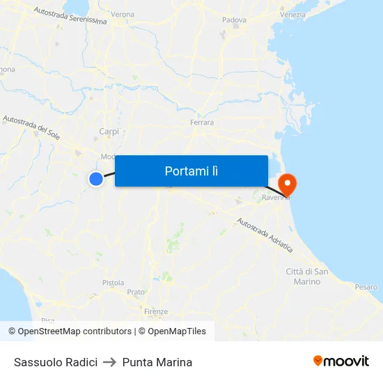 Sassuolo Radici to Punta Marina map