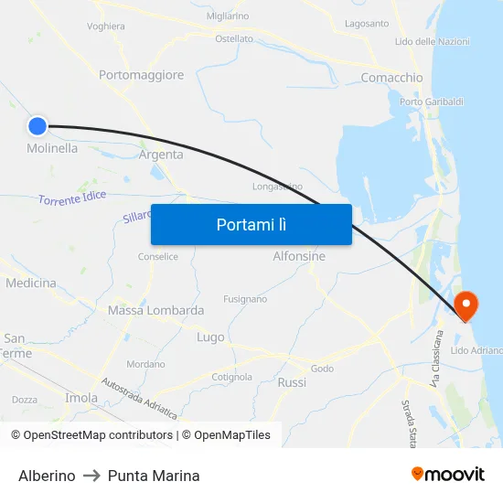 Alberino to Punta Marina map