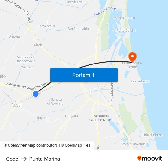 Godo to Punta Marina map