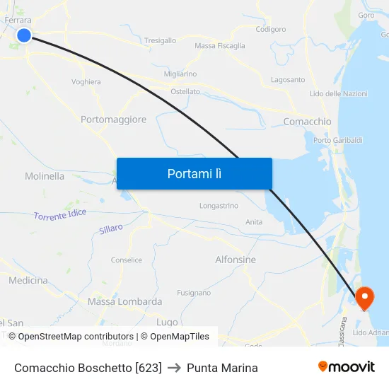 Comacchio Boschetto [623] to Punta Marina map