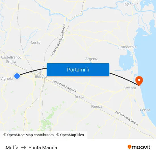 Muffa to Punta Marina map