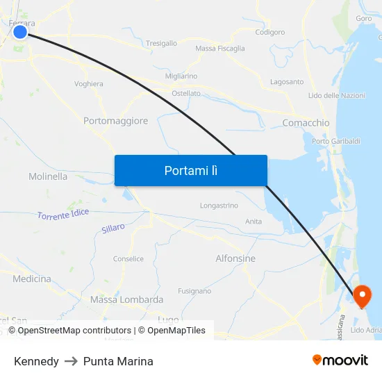 Kennedy to Punta Marina map