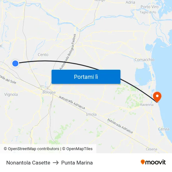 Nonantola Casette to Punta Marina map