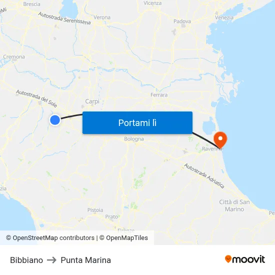 Bibbiano to Punta Marina map