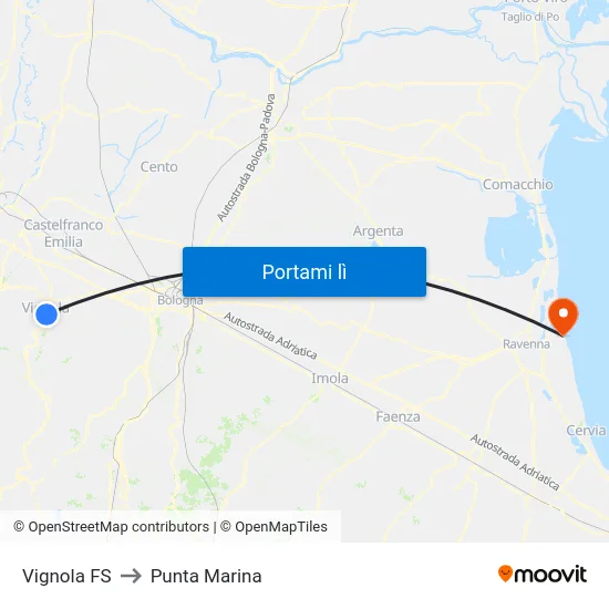 Vignola FS to Punta Marina map