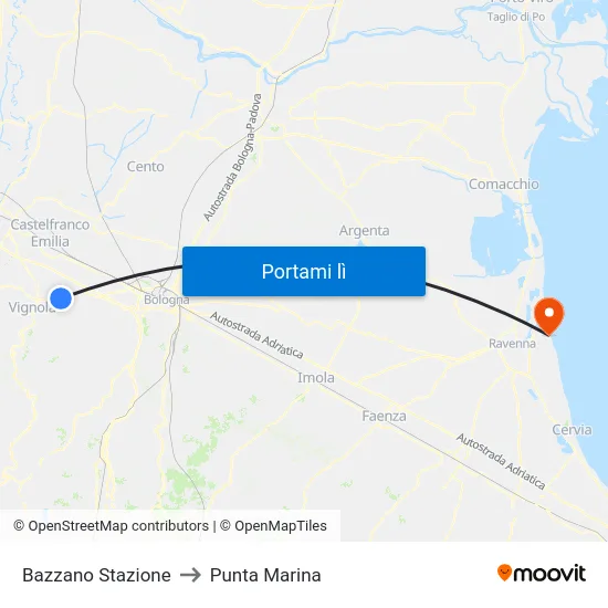 Bazzano Stazione to Punta Marina map