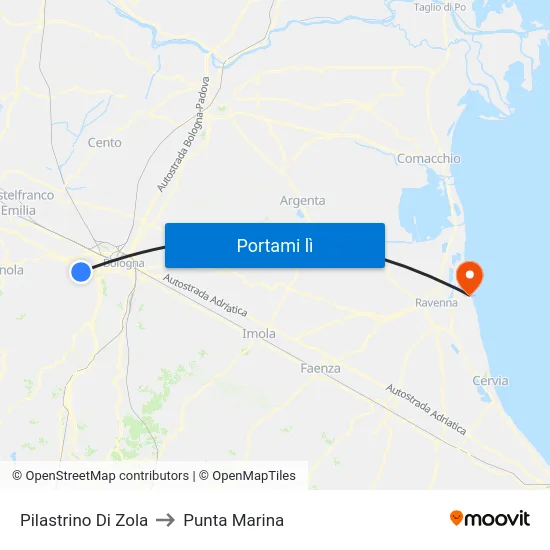 Pilastrino Di Zola to Punta Marina map