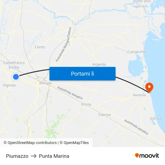 Piumazzo to Punta Marina map