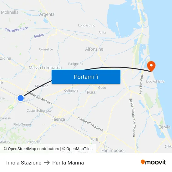 Imola Stazione to Punta Marina map