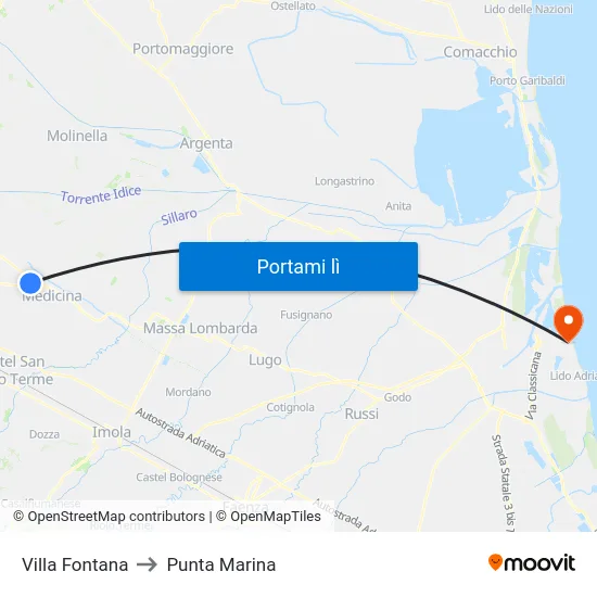 Villa Fontana to Punta Marina map