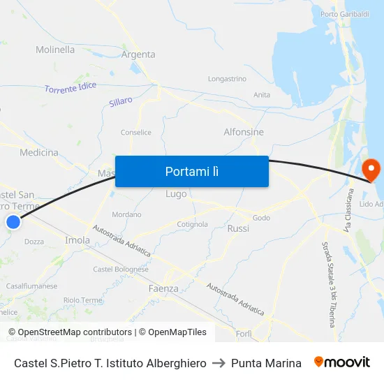 Castel S.Pietro T. Istituto Alberghiero to Punta Marina map