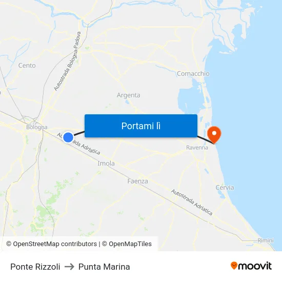 Ponte Rizzoli to Punta Marina map
