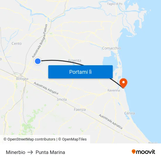 Minerbio to Punta Marina map