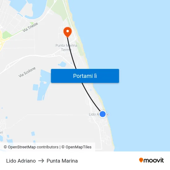 Lido Adriano to Punta Marina map