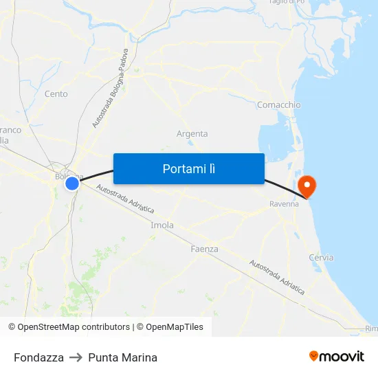 Fondazza to Punta Marina map