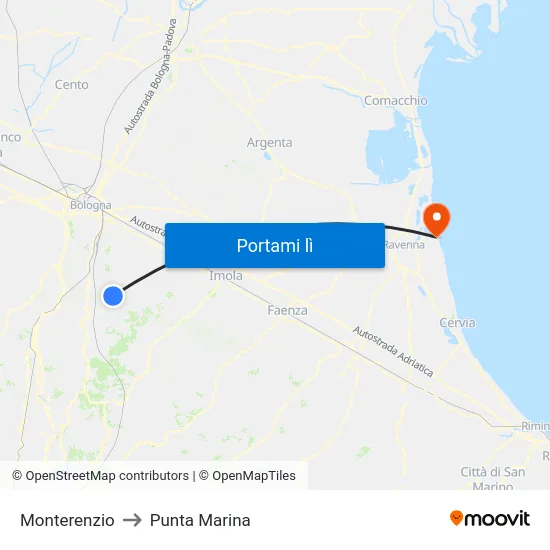 Monterenzio to Punta Marina map