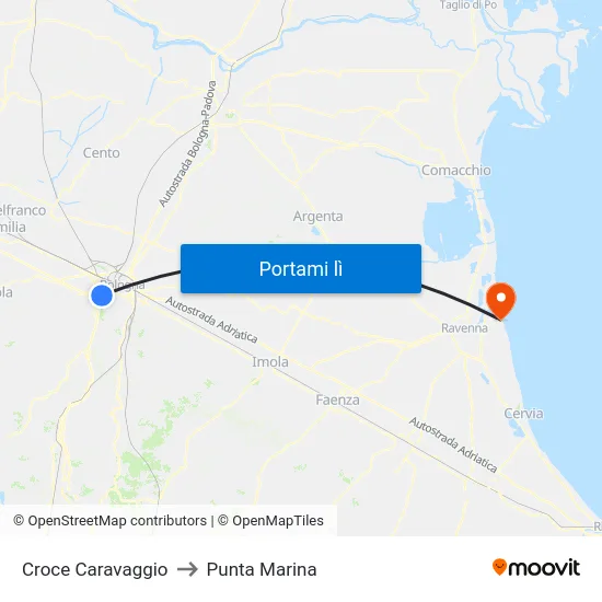 Croce Caravaggio to Punta Marina map