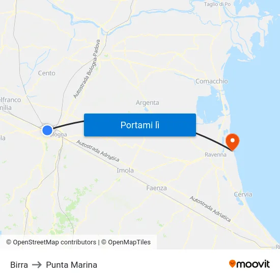 Birra to Punta Marina map