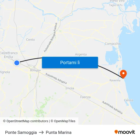 Ponte Samoggia to Punta Marina map